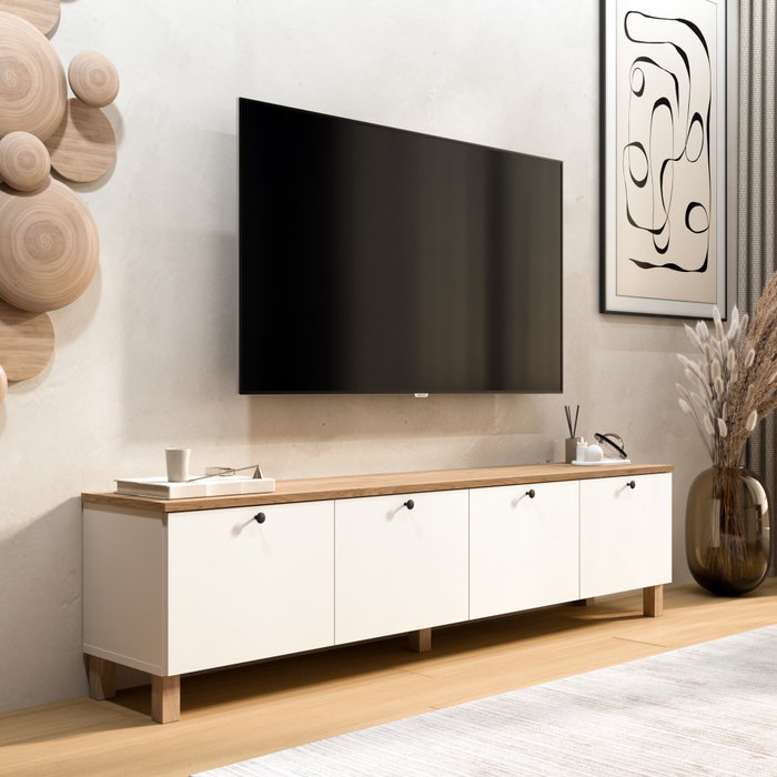 Hanah Home Nord - ND7-SW Soporte para TV Blanco y Roble Hanah Home Nord - ND7-SW Soporte para TV Blanco y Roble